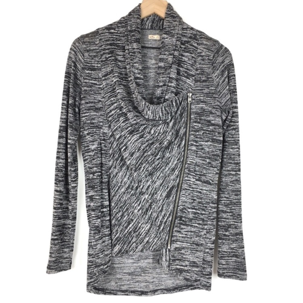 HOLLISTER Sweater Jacket Moto Asymmetrical Zip Heathered Space Dye Size Medium